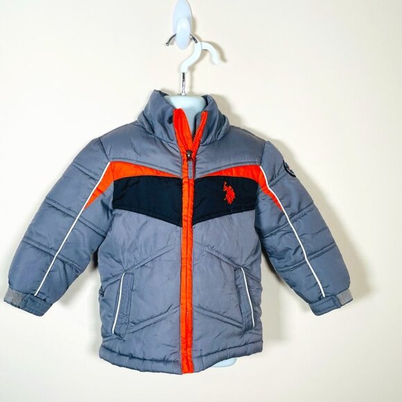 U.S. Polo Association Boys Winter Coat- Gray and Orange Polo Coat/Jacket Size 2T - Picture 1 of 9